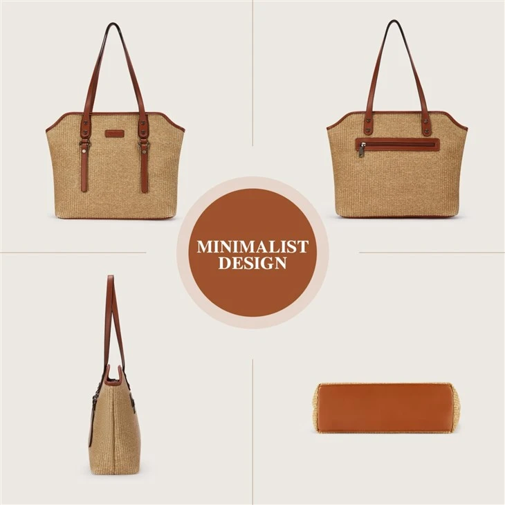 Vegan Leather Straw Tote Bag high quality